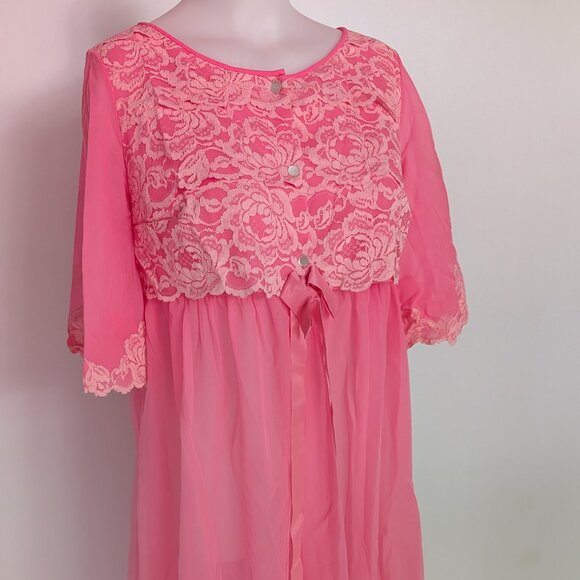 Vintage nightgown Pink Double Layered Sheer Chiffon Robe Peignoir - Picture 2 of 7
